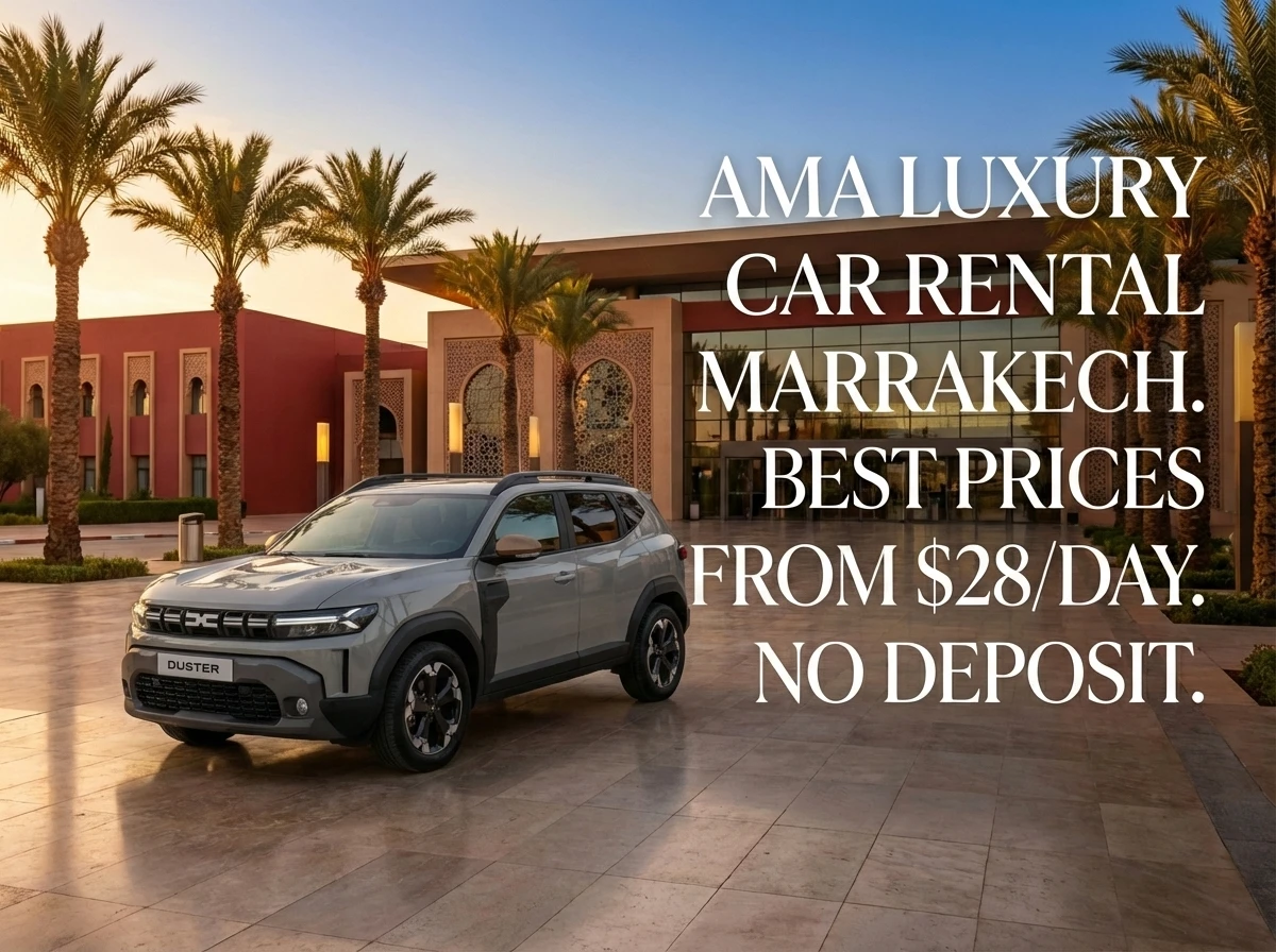 cheap car rental Marrakech Airport RAK free delivery zero deposit AMA Luxury Car