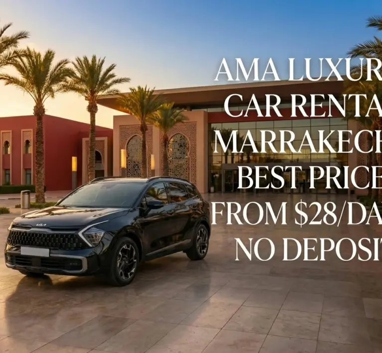 cheap car hire Marrakech Airport RAK free delivery UK licence zero deposit AMA Luxury Car