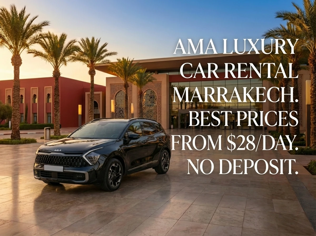 cheap car hire Marrakech Airport RAK free delivery UK licence zero deposit AMA Luxury Car