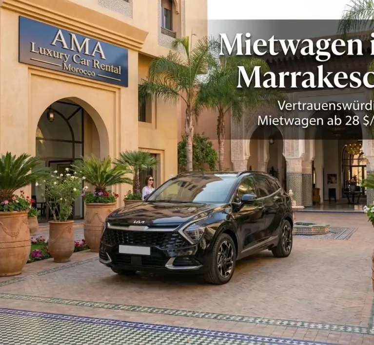 car rental Marrakech Germany — Kia Sportage SUV at AMA Luxury Car showroom Marrakech Morocco zero deposit