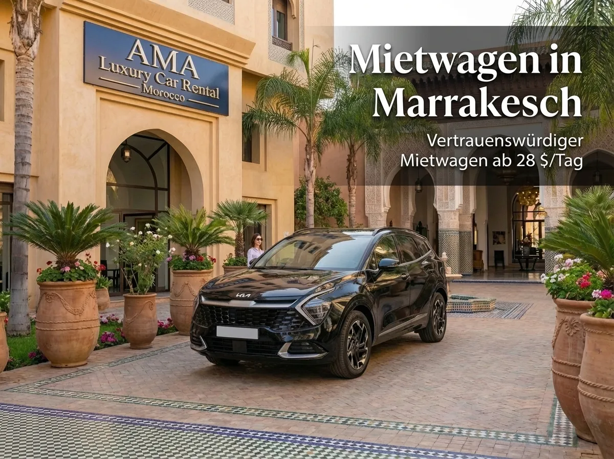 car rental Marrakech Germany — Kia Sportage SUV at AMA Luxury Car showroom Marrakech Morocco zero deposit